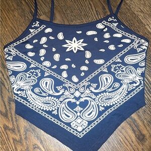 Navy Blue Bandana Print Women's Top